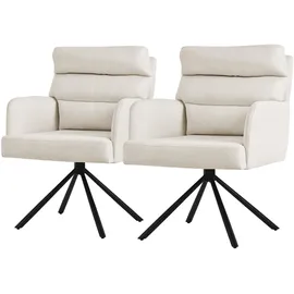 ML DESIGN modern living ML-Design Esszimmerstühle drehbar 2er Set, Beige, Wohnzimmerstühle mit Arm- und Rückenlehne, Drehstühle Auto-Position, Polsterstühle mit Polyesterbezug und Rückenkissen, Küchenstühle mit Metallbeine