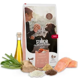 mera Pure Sensitive Lachs & Reis Trockenfutter für Hunde | Besonders für sensible Hunde geeignet | Hundefutter | Ohne Weizen 1 kg