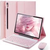 für Samsung Galaxy Tab S9 FE/S10 FE/Tab S9/Tab S8/Tab S7 Generation Hülle 10,9-11 Zoll mit Deutsche Tastatur, aufgeladener DeutscheTastatur, Bluetooth, kabelloser Maus, Magnetisch Keyboard case