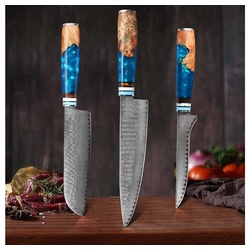 Coisini Messer-Set Damastmesser Damaststahl Küchenmesser Set Messer-Set (3-tlg) blau