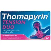 Thomapyrin TENSION DUO Schmerztabletten bei stärkeren Kopfschmerzen| 12 Stk | Einzigartige Kombination aus Ibuprofen und dem Booster Coffein | Wirkt 40% stärker als Ibuprofen 400 mg