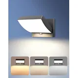 GeyouLux 24W Außenlampe mit Bewegungsmelder, 192 LED Außenleuchte, Wandleuchte Innen Außen 3CCT Farbtemperatur IP65 Wasserdicht, Aluminium Wandlampe 3500LM, Aussenleuchte für Garten Terrasse Anthrazit