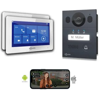 Goliath Basic Video Türsprechanlage, 2 Draht Bus, 2X Monitore Weiß /Anthrazit Ausenstation Unterputzdose
