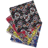4 Stück Baumwollstoff 4 Farben Totenkopf Punk Bastelstoff Patchwork Baumwollstoff Punk Totenkopf Stoff