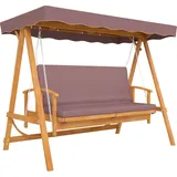 Outsunny 2 in 1 Hollywoodschaukel mit Liegefunktion, 3-Sitzer Gartenschaukel aus Holz, Holzschaukel mit Sonnendach Sitzauflage, Schaukelbank bis 330kg, für Garten, Terrasse, 236x130x181 cm, Braun   Aosom