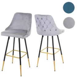 2er-Set Barhocker HWC-E70, Barstuhl Tresenhocker, Retro Design Samt goldene Streben/F√o√üe ~ grau