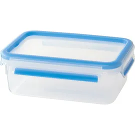Emsa Clip & Close Frischhaltedose rechteckig, 1 L, mit Deckel, Aufbewahrungsbox, 100 Prozent dicht, spülmaschinen-, gefrier-, mikrowellenfest, Transparent, Blau,