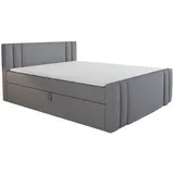 A&J MöbelLand Boxspringbett ALF 160 x 200 mit 2 Bettkästen, Bonell-Matratze und Topper. Farbe: Grau - Grau
