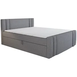 A&J MöbelLand Boxspringbett ALF 160 x 200 mit 2 Bettkästen, Bonell-Matratze und Topper. Farbe: Grau - Grau
