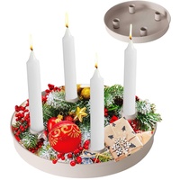 Metall Adventskranz mit 4 magnetischen Stab-Kerzenhaltern für Kerzen bis 2 cm Durchmesser,25cm Rund Kerzentablett Adventskranz Weihnachten Deko (Khaki)