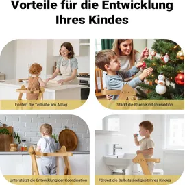 Wiltec Kinderstuhl Lernturm klappbar 43 x 48 x 91 cm aus Bambus, höhenverstellbarer Lernstuhl für Kinder, Stehturm mit Schutzgeländer
