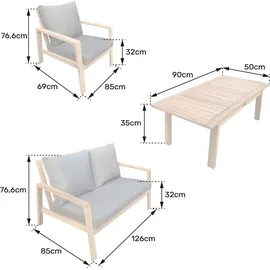 Happy Garden Gartenmöbel aus Akazienholz 4-sitzer Gili - Kissen Sand