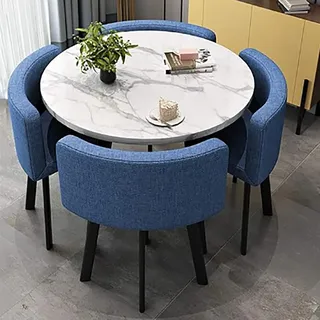 XRRJFYH Esstisch Rund Esstisch mit 4 Stühlen Esszimmertische Dining Table Weiß Küchentisch mit Stühlen Essgruppe(Blue,90cm/35.4in)