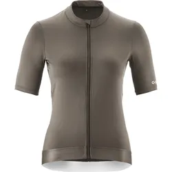 Radtrikot GONSO "Road Jersey W", Damen, Gr. 42, grau (terragrau), 84% Polyester, 16% Elasthan, Rundhals, Kurzarm, Trikots, Damen Fahrradtrikot kurzarm, Full-Zip Trikot, Rückentasche, Slim Fit