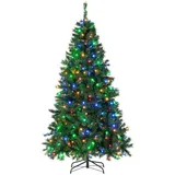 KOMFOTTEU GOPLUS 213 cm hoher klappbarer künstlicher Weihnachtsbaum, Christbaum mit 1006 PVC-Astspitzen & 350 mehrfarbigen LED-Leuchten, saisonaler Kunstbaum für Zuhause Schule Karneval