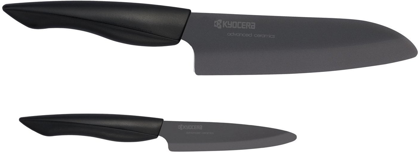 KYOCERA Messer-Set SHIN (Set, 2-tlg), Gemüse-/Santokumessser, extrem scharfe Klinge, Zirkoniakeramik schwarz