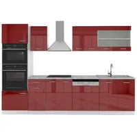 Vicco R-Line, 300CM Küchenzeile KÜCHENBLOCK EINBAU ROT Bordeaux HOCHGLANZ