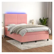 vidaXL Boxspringbett mit Matratze & LED Rosa 140x200 cm Samt