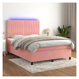 vidaXL Boxspringbett mit Matratze & LED Rosa 140x200 cm Samt