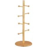 Relaxdays Brezelständer Bambus, 8 Stangen, H x D: 50 x 19,5 cm, großer Brezelbaum, Tassenhalter, Wurstständer, natur