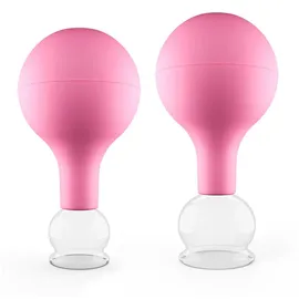 PULOX Schröpfgläser aus Echtglas mit Saugball - Set Duo klein in Pink: 25mm, 32mm 2 St Gerät