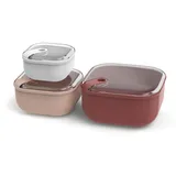 Rotho 3er Set Frischhaltedosen ELA , Farbe:Rot & Rosa & Weiss
