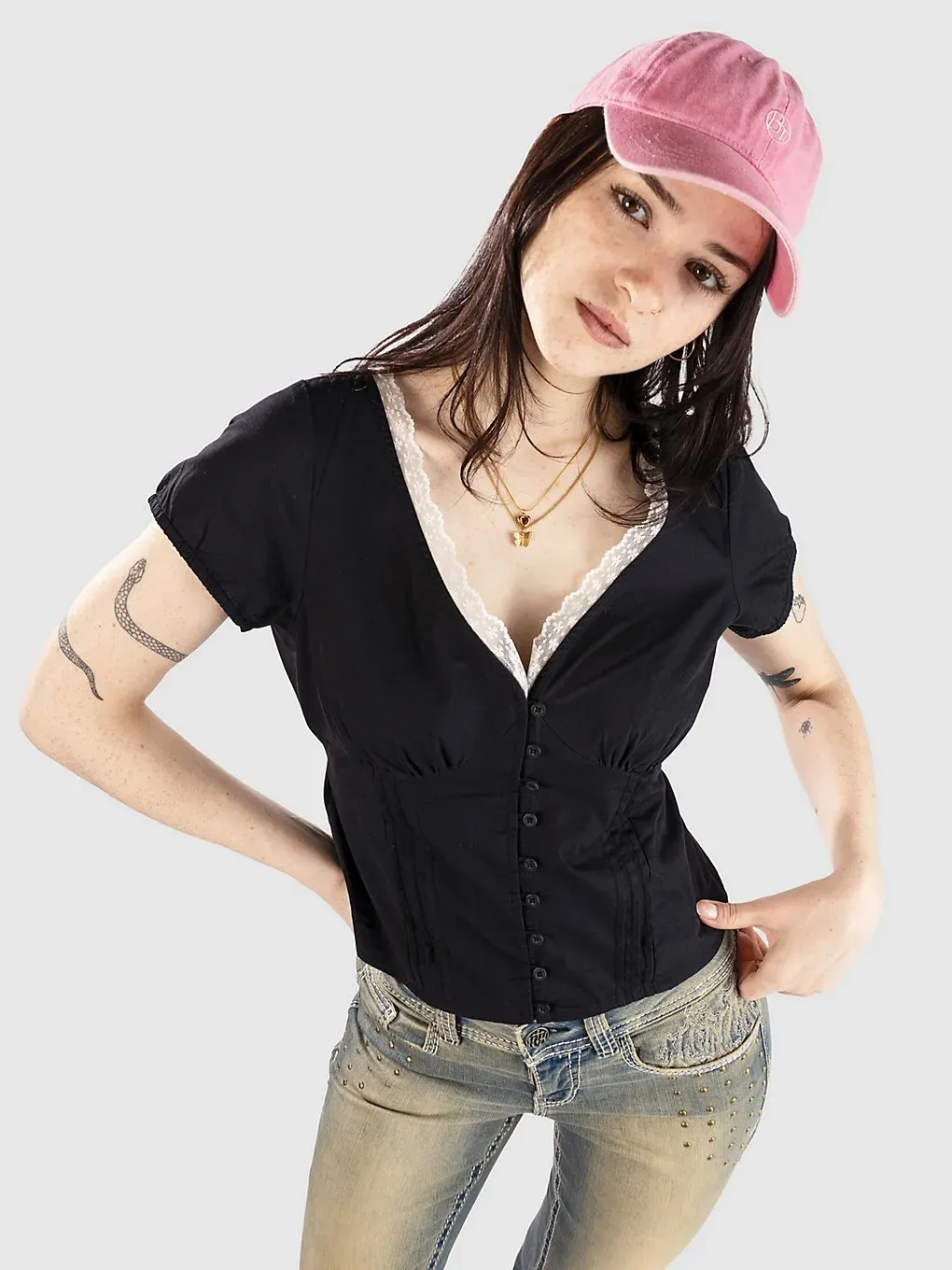 Freeworld Isabella Button Down T-Shirt black Gr. L