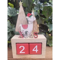 Rot Adventskalender Holz Lama Weihnachtsdeko Kalender XMAS Tannenbaum Dauer