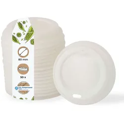 BIOZOYG 50 Stück Einwegdeckel Ø 80mm, weiß  CPLA Bio Plastikdeckel Kaffeedeckel kompostierbar, biologisch abbaubar, umweltfreundlich