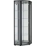 K-Möbel Eckvitrine in Schwarz (176x56,5x56,5 cm) mit 4 Glasböden, Schloss, Spiegel & LED - Modellauto Vitrine Schwarz - Vitrinenschrank Schwarz - Sammlervitrine - Wohnzimmerschrank Glasvitrine Regal