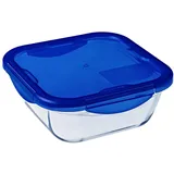 international cookware sas Dajar Glasbehälter mit Deckel Cook und Go, quadratish, Pyrex, 0,8 L, Glas, Blau/transparent, 16,6 x 16,6 x 6,9 cm