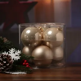 MARELIDA Christbaumkugeln Weihnachtskugeln Glas 8cm glänzend matt creme 6 Stück