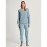 CALIDA Pyjama CALIDA "Soft Dreams" Gr. S (40/42), blau (sterling blue) Damen Homewear-Sets mit zartem Ringel-Design