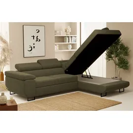 Fun Möbel Ecksofa Sofa mit Schlaffunktion METZ Stoff Poso Grün Ottomane Rechts