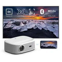MAXXO LED800, Full HD Beamer – 700 ANSI Lumen, HDR10, 4K, Unterstützung, WiFi, Bluetooth, Dolby Audio, zertifiziertes Netflix, YouTube, Prime Video, Linux (Weiß)