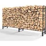 unho WISFOR Kaminholzregal Aussen, Holzlager Metall Brennholzregal Feuerholzregal Outdoor Kaminholzunterstand, Schwarz