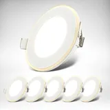 B.K.Licht - Einbaustrahler 68mm, 6er Set - 230v, 4,9w, 425ml, Led, Nachtlichtring, Warmweiß, Weiß