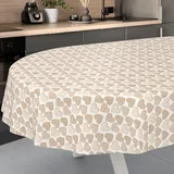 Wachstuch-Tischdecke Tischdecke abwaschbar Wachstuch Garten-Tischdecke Outdoor Indoor Oval 220x140cm Schnittkante Herz Beige