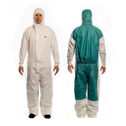 3M 51850 Schutzanzug, weiss+grün, Typ 5/6, Grösse L, Material SMMS Fusselarm, atmungsaktiv, Gestrickte Bündchen mit Daumenschlaufen