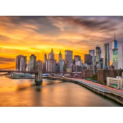 Fototapete PAPERMOON "Manhattan Skyline Sunset", bunt (mehrfarbig), B:3,5m L:2,6m, Vlies, Tapeten