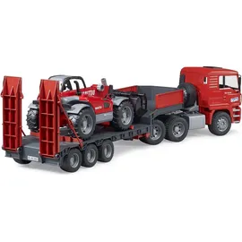 Bruder 02774 - MAN TGA LKW mit Tieflader und Manitou Teleskoplader rot 1:16