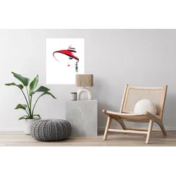 Poster LEONIQUE "Frau mit Hut und Ohrring", rot (farbe bild(er): rot), B:30cm H:40cm T:0,2cm, Papier, Bilder, HD Premium Druck