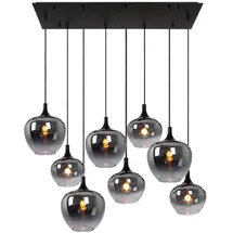 GLOBO Pendellampe Hängeleuchte Wohnzimmer Pendelleuchte Wohnzimmer Esstischleuchte rauch Glasschirm, Metall schwarz, Fassungen 8x E27, Lxbxh 105x45x120 cm