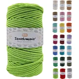 Sznurkomania, Geflochtene Baumwollkordel 5mm 100m, 46 Farben, Häkelkordel, Makramee Kordel, Makramee Garn, Premium Garn, Makramee Seil, (Limette)