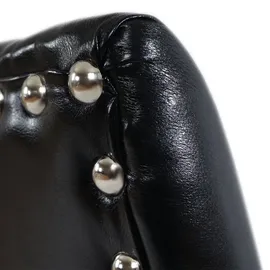 Mendler 6er-Set Esszimmerstuhl Chesterfield, Stuhl Küchenstuhl, Nieten ~ Kunstleder, schwarz, dunkle Beine