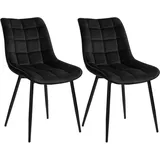 Woltu Esszimmerstühle 2er Set Küchenstuhl Polsterstuhl mit Rückenlehne, Sitzfläche aus Samt, Metallbeine, Schwarz -