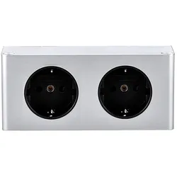 kalb   2-fach Steckdosenleiste zur Montage, 2x 230V Steckdose 140x46x62.5 mm, Anschlusskabel ohne Stecker, Silbergrau