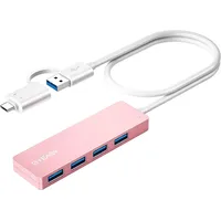 BYEASY USB HUB, BYEASY USB C Hub zu USB 3.0 HUB mit 4 Port und 2 ft Kabel, Ultra Dünn Tragbarer USB Splitter für MacBook, Mac Pro/Mini, iMac, PS4, Surface Pro, XPS, PC, Flash-Laufwerk, Samsung und mehr(Rosa)