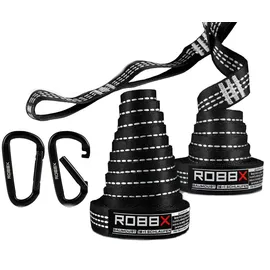 ROBBX ROBBX® Hängematte Befestigungsset 300x2,5cm inkl. Schwerlast Karabiner | Hängematten Aufhängung mit 18 Schlaufen bis 1200kg | Schaukel Baum Befestigung