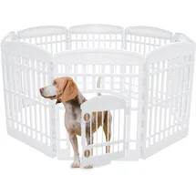 Iris Ohyama Welpenauslauf mit 8 Paneelen und abschließbarer Tür, H90cm, Weiß, Katzengehege, Hundebox, Für Outdoor, Indoor, Welpenlaufstall, Hundezaun, Welpenzaun, Laufstall Hund, Ci-908